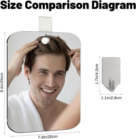 Shower Mirror Fogless for Shaving, 8 x 9.4 Inch Anti-Fog Wall Hanging Mirror with Adhesive Hook Shatterproof Fog Free Makeup Mirrors Acrylic Fogless Shower Mirrors for Bathroom Men Women in Kuwait