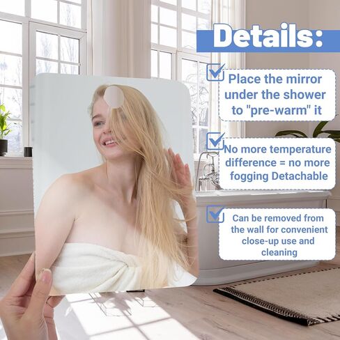 Shower Mirror Fogless for Shaving, 8 x 9.4 Inch Anti-Fog Wall Hanging Mirror with Adhesive Hook Shatterproof Fog Free Makeup Mirrors Acrylic Fogless Shower Mirrors for Bathroom Men Women in Kuwait