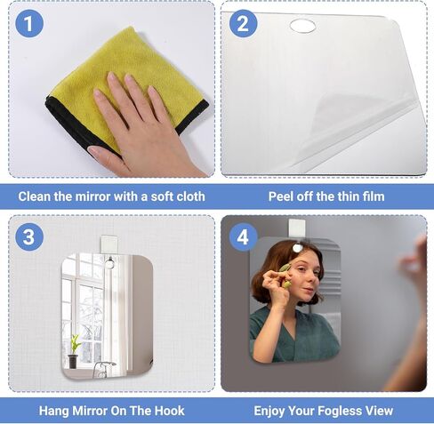 Shower Mirror Fogless for Shaving, 8 x 9.4 Inch Anti-Fog Wall Hanging Mirror with Adhesive Hook Shatterproof Fog Free Makeup Mirrors Acrylic Fogless Shower Mirrors for Bathroom Men Women in Kuwait