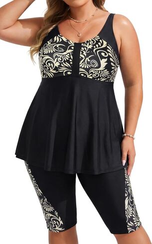 Hanna Nikole Women's Plus Size Tankini Swimsuits Two Piece Bathing Suit Flowy Rash Guard Swimwear with Capris Shorts in Saudi Arabia