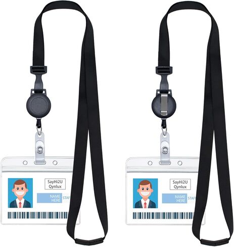 حبل قابل للسحب لحامل شارة الهوية، مشبك أمان، مشبك قابل للتعديل، مشبك حزام بكرة الشارة مع حامل بطاقة بسحاب مقاوم للماء، أسود [مجموعة ارتداء 3 في 1] (عبوتان (أفقية)) in Kuwait