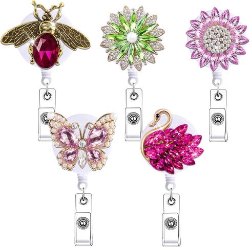 5Pcs Glitter Nurse Badge Reel Retractable Cute Nursing Student Bling Rhinestone Badge Holder Clip Gifts Crystal Animal Flower Goose Bee Butterfly Medical CNA RN ID Name Card Accessories in Kuwait