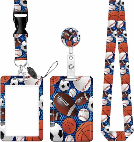 Badge Reels Retractable with Carabiner Reel Clip, ID Name Tag Work Badge Holder Belt Ferrule, Identity ID Badge Holder Cover Case for Office Work Nurse Teacher Student(Baseball Football Basketball) in Kuwait