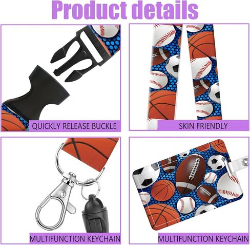 Badge Reels Retractable with Carabiner Reel Clip, ID Name Tag Work Badge Holder Belt Ferrule, Identity ID Badge Holder Cover Case for Office Work Nurse Teacher Student(Baseball Football Basketball) in Kuwait