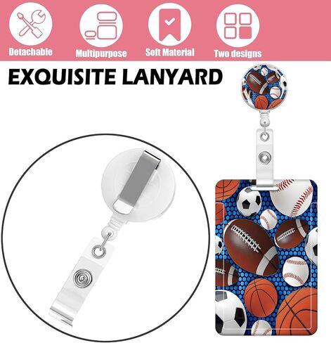Badge Reels Retractable with Carabiner Reel Clip, ID Name Tag Work Badge Holder Belt Ferrule, Identity ID Badge Holder Cover Case for Office Work Nurse Teacher Student(Baseball Football Basketball) in Kuwait