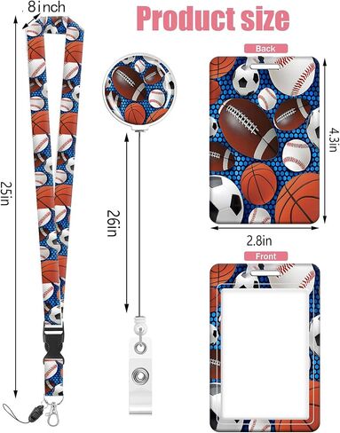 Badge Reels Retractable with Carabiner Reel Clip, ID Name Tag Work Badge Holder Belt Ferrule, Identity ID Badge Holder Cover Case for Office Work Nurse Teacher Student(Baseball Football Basketball) in Kuwait