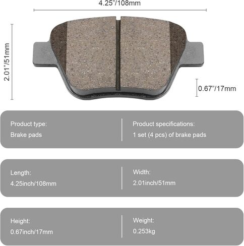 Premium Ceramic Disc Brake Pad Set - Compatible with Select Audi A3, A3 Quattro, A4; Volkswagen Beetle, Eos, Golf, GTI, Jetta, Passat; REAR in Kuwait