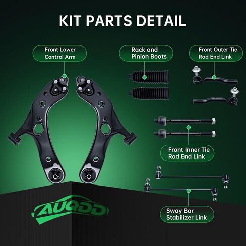 AUQDD 10Pc Front End Suspension Kit Fit For 10-15 To-yota Prius /11-17 Le-xus CT200h, 2 Lower Control Arm w/Ball Joint 2 Sway Bar Link 4 Outer Inner Tie Rod End (# K622202 K750043 543-705 ES800841) in Saudi Arabia