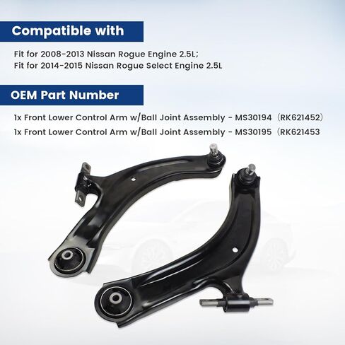 2PCS Front Lower Control Arm w/Ball Joint Suspension Kit for 2008 2009 2010 2011 2012 2013 Nissan Rogue 2.5L, 2014 2015 Rogue Select, Suspension Kit MS30194 MS30195 RK621452 RK621453 in Kuwait