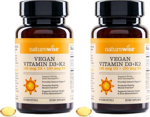 NatureWise Vegan Vitamin D3 5000iu (125 mcg) + Vitamin K2 (100mcg VitaMK7) Healthy Muscle Function, and Immune Support, Non-GMO, Gluten Free in Cold-Pressed Olive Oil in Kuwait