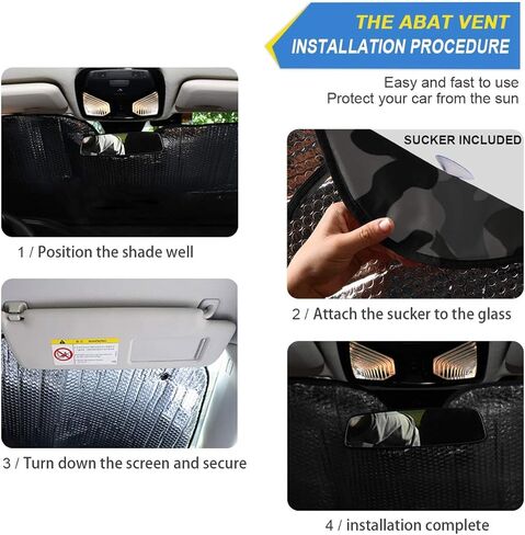 مظلة واقية من الشمس للزجاج الأمامي للسيارة مموهة من الأكورديون قابلة للطي للزجاج الأمامي للسيارة والشاحنات وسيارات الدفع الرباعي، مقاس 55 × 27.6 بوصة in Kuwait