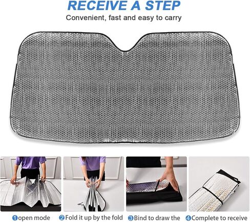 مظلة واقية من الشمس للزجاج الأمامي للسيارة مموهة من الأكورديون قابلة للطي للزجاج الأمامي للسيارة والشاحنات وسيارات الدفع الرباعي، مقاس 55 × 27.6 بوصة in Kuwait