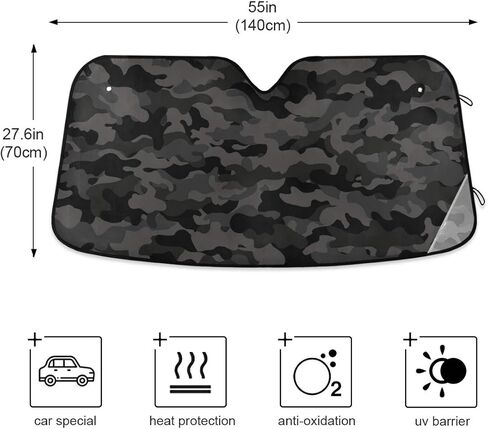 مظلة واقية من الشمس للزجاج الأمامي للسيارة مموهة من الأكورديون قابلة للطي للزجاج الأمامي للسيارة والشاحنات وسيارات الدفع الرباعي، مقاس 55 × 27.6 بوصة in Kuwait