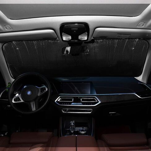 مظلة واقية من الشمس للزجاج الأمامي للسيارة مموهة من الأكورديون قابلة للطي للزجاج الأمامي للسيارة والشاحنات وسيارات الدفع الرباعي، مقاس 55 × 27.6 بوصة in Kuwait