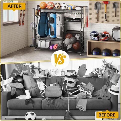 DWVO Golf Bag Organizer for Garage ، وقصة تخزين الجولف مع عجلات ، ومنظمات رياضية للمرآب للكرات ، والضربات ، والزلاجات الدوارة وغيرها من المعدات الرياضية in Kuwait