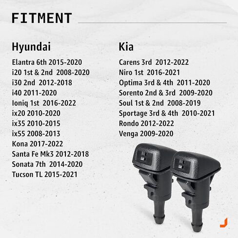 فوهات غسالة الزجاج الأمامي Click&Fit المتوافقة مع Hyundai Elantra Tucson 2015-2020، Santa Fe 12-18، Sonata Kona Ioniq، Kia Sportage 2010-2021 Sorento Soul Optima Niro - نفاثات رذاذ الماء الممسحة قطعتان in Saudi Arabia