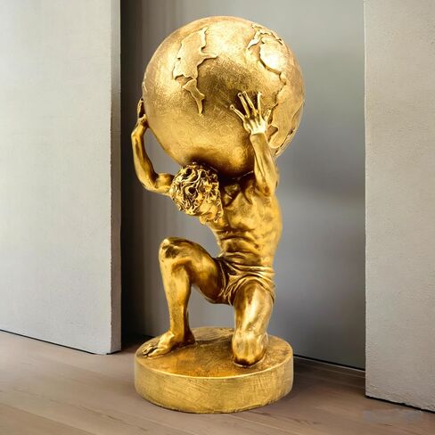FUNSXBUG 11 Inch Large Atlas Holding World Greek God Statue Gold Sculpture Collectible Figurine Home Decor Living Room Desktop Decoration in Saudi Arabia