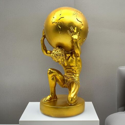 FUNSXBUG 11 Inch Large Atlas Holding World Greek God Statue Gold Sculpture Collectible Figurine Home Decor Living Room Desktop Decoration in Saudi Arabia