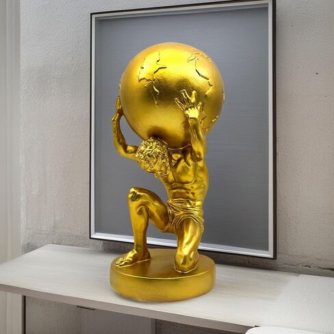 FUNSXBUG 11 Inch Large Atlas Holding World Greek God Statue Gold Sculpture Collectible Figurine Home Decor Living Room Desktop Decoration in Saudi Arabia