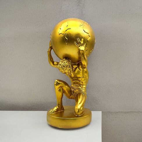FUNSXBUG 11 Inch Large Atlas Holding World Greek God Statue Gold Sculpture Collectible Figurine Home Decor Living Room Desktop Decoration in Saudi Arabia