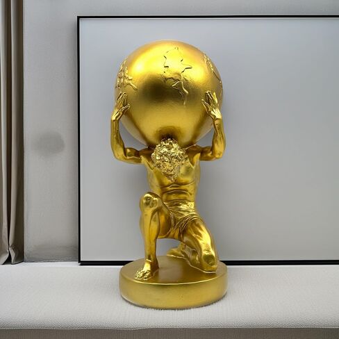 FUNSXBUG 11 Inch Large Atlas Holding World Greek God Statue Gold Sculpture Collectible Figurine Home Decor Living Room Desktop Decoration in Saudi Arabia