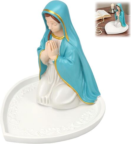Mother Mary Rosary Virgin Holder 5.9'' Blessed Statue, Our Lady Prayer Stand Figurine for Jewelry, Resin Sacred Sculptures, Religious Decoration, Ideal Catholic Gift, Home Decor & Personal Devotional in Kuwait