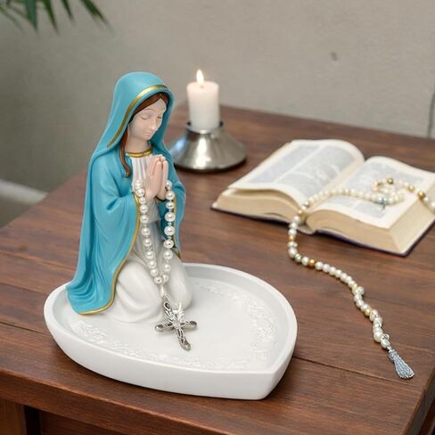 Mother Mary Rosary Virgin Holder 5.9'' Blessed Statue, Our Lady Prayer Stand Figurine for Jewelry, Resin Sacred Sculptures, Religious Decoration, Ideal Catholic Gift, Home Decor & Personal Devotional in Kuwait