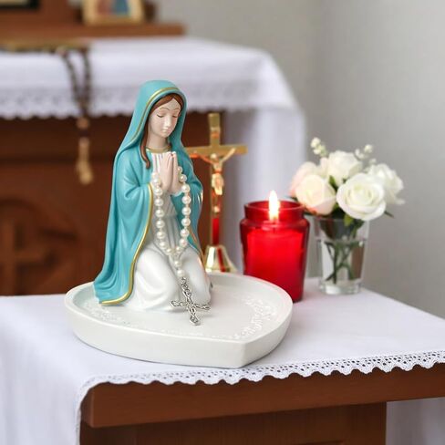 Mother Mary Rosary Virgin Holder 5.9'' Blessed Statue, Our Lady Prayer Stand Figurine for Jewelry, Resin Sacred Sculptures, Religious Decoration, Ideal Catholic Gift, Home Decor & Personal Devotional in Kuwait