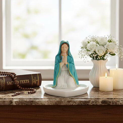 Mother Mary Rosary Virgin Holder 5.9'' Blessed Statue, Our Lady Prayer Stand Figurine for Jewelry, Resin Sacred Sculptures, Religious Decoration, Ideal Catholic Gift, Home Decor & Personal Devotional in Kuwait