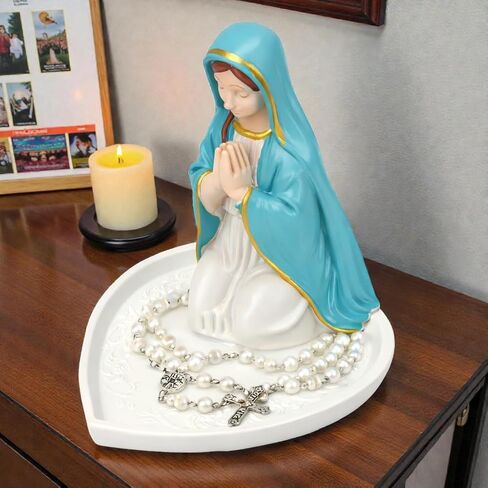 Mother Mary Rosary Virgin Holder 5.9'' Blessed Statue, Our Lady Prayer Stand Figurine for Jewelry, Resin Sacred Sculptures, Religious Decoration, Ideal Catholic Gift, Home Decor & Personal Devotional in Kuwait