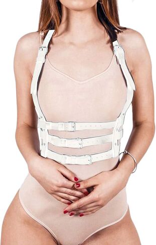 Women Rave Body Chest Harness Waist Belt Caged Bra Festival Dance Club Party White in Saudi Arabia