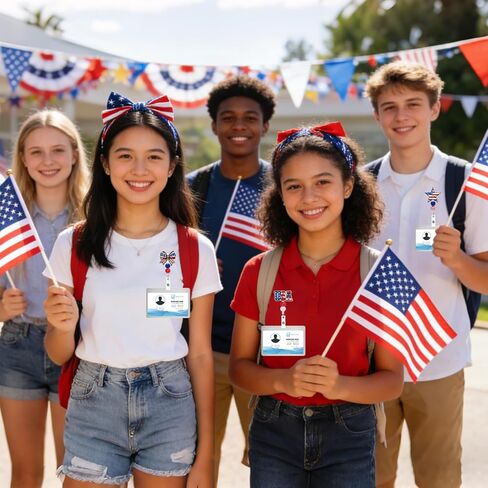 JarThenaAMCS 4 Pcs Patriotic Badge Reel with Clips Beads Retractable Cord Vintage Red Blue American Flag Star Bow Firework ID Name Badge Holder Acrylic Clips for Teacher Student Doctors Nurse Gifts in Saudi Arabia