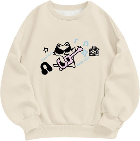 سويت شيرت لطيف على شكل قطة عتيقة للنساء Harajuku Y2k Kawaii هوديي سويت شيرت برسومات جمالية بلوفر قطني in Saudi Arabia