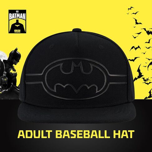 DC Comics Batman Baseball Cap, Adult Polyester Adjustable Snapback Hat with Flat Brim for Men and Women, Black, One Size in Saudi Arabia