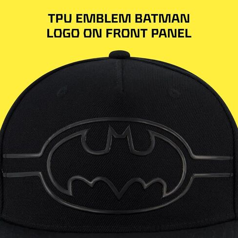 DC Comics Batman Baseball Cap, Adult Polyester Adjustable Snapback Hat with Flat Brim for Men and Women, Black, One Size in Saudi Arabia