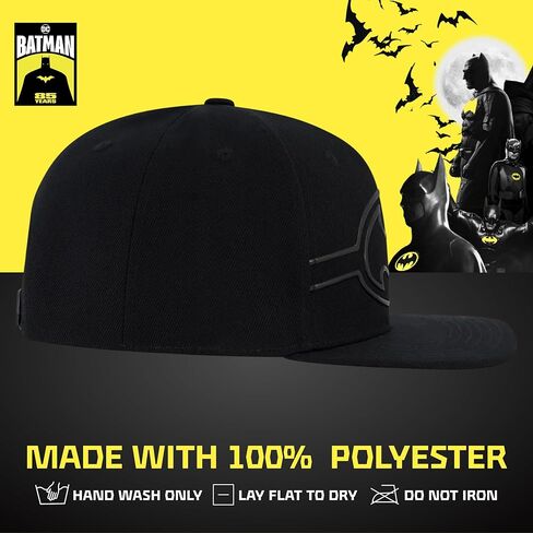 DC Comics Batman Baseball Cap, Adult Polyester Adjustable Snapback Hat with Flat Brim for Men and Women, Black, One Size in Saudi Arabia