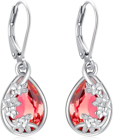 Flower Drop Dangle Teardrop Earrings 925 Sterling Silver Birthstone Leverback Earrings for Women Jewelry Gifts for Mother/Mom in Kuwait