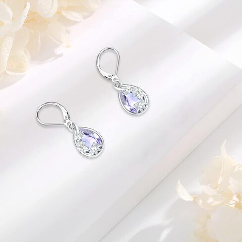 Flower Drop Dangle Teardrop Earrings 925 Sterling Silver Birthstone Leverback Earrings for Women Jewelry Gifts for Mother/Mom in Saudi Arabia