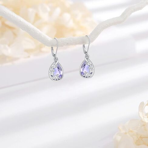 Flower Drop Dangle Teardrop Earrings 925 Sterling Silver Birthstone Leverback Earrings for Women Jewelry Gifts for Mother/Mom in Saudi Arabia