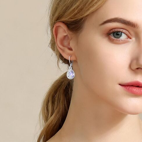 Flower Drop Dangle Teardrop Earrings 925 Sterling Silver Birthstone Leverback Earrings for Women Jewelry Gifts for Mother/Mom in Saudi Arabia