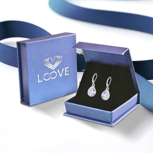 Flower Drop Dangle Teardrop Earrings 925 Sterling Silver Birthstone Leverback Earrings for Women Jewelry Gifts for Mother/Mom in Saudi Arabia