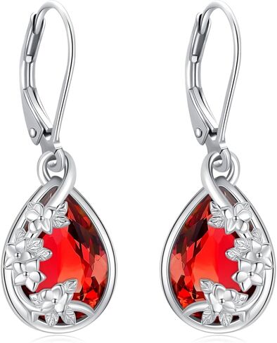 Flower Drop Dangle Teardrop Earrings 925 Sterling Silver Birthstone Leverback Earrings for Women Jewelry Gifts for Mother/Mom in Saudi Arabia
