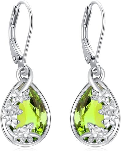 Flower Drop Dangle Teardrop Earrings 925 Sterling Silver Birthstone Leverback Earrings for Women Jewelry Gifts for Mother/Mom in Saudi Arabia