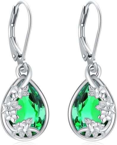 Flower Drop Dangle Teardrop Earrings 925 Sterling Silver Birthstone Leverback Earrings for Women Jewelry Gifts for Mother/Mom in Saudi Arabia