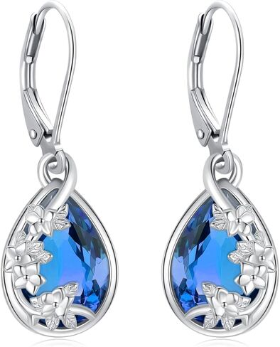 Flower Drop Dangle Teardrop Earrings 925 Sterling Silver Birthstone Leverback Earrings for Women Jewelry Gifts for Mother/Mom in Saudi Arabia