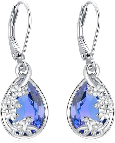Flower Drop Dangle Teardrop Earrings 925 Sterling Silver Birthstone Leverback Earrings for Women Jewelry Gifts for Mother/Mom in Saudi Arabia