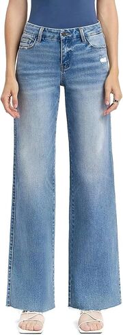 VERVET Jeans Women's Mid Rise Raw Hem Full Length Wide Leg Jeans in Kuwait