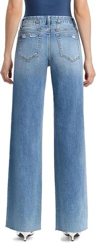 VERVET Jeans Women's Mid Rise Raw Hem Full Length Wide Leg Jeans in Saudi Arabia
