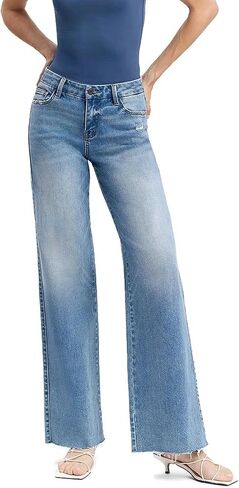 VERVET Jeans Women's Mid Rise Raw Hem Full Length Wide Leg Jeans in Saudi Arabia