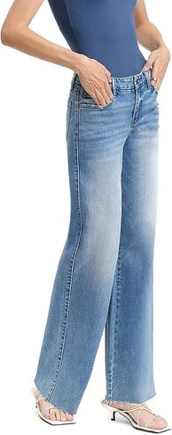 VERVET Jeans Women's Mid Rise Raw Hem Full Length Wide Leg Jeans in Saudi Arabia